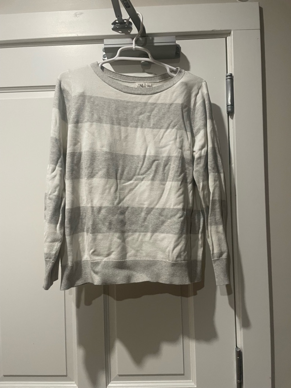 GAP women’s  Crewneck Striped Sweater - Gray & White